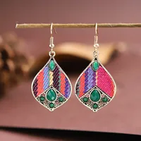 Retro Hollow Geometric Contrast Color Inlaid Rhinestone Fabric Owl Earrings sku image 14