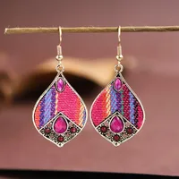 Retro Hollow Geometric Contrast Color Inlaid Rhinestone Fabric Owl Earrings sku image 15