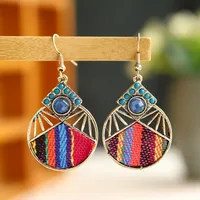 Retro Hollow Geometric Contrast Color Inlaid Rhinestone Fabric Owl Earrings sku image 18