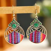 Retro Hollow Geometric Contrast Color Inlaid Rhinestone Fabric Owl Earrings sku image 19