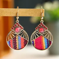 Retro Hollow Geometric Contrast Color Inlaid Rhinestone Fabric Owl Earrings sku image 20