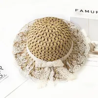 Girl's Adults Princess Sweet Pastoral Solid Color Bowknot Straw Hat sku image 2