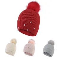 Women's Cute Sweet Solid Color Pom Poms Rhinestone Eaveless Wool Cap main image 1