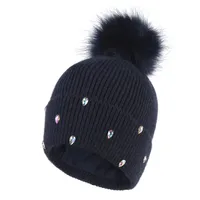 Women's Cute Sweet Solid Color Pom Poms Rhinestone Eaveless Wool Cap sku image 1