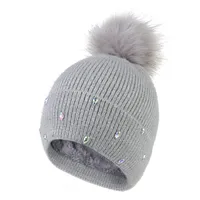 Women's Cute Sweet Solid Color Pom Poms Rhinestone Eaveless Wool Cap sku image 4