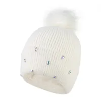 Women's Cute Sweet Solid Color Pom Poms Rhinestone Eaveless Wool Cap sku image 3