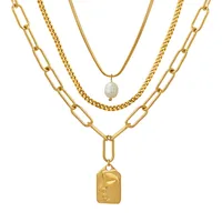 Wholesale Jewelry Fashion Human Face 304 Stainless Steel Freshwater Pearl 18K Gold Plated Plating Necklace main image 3
