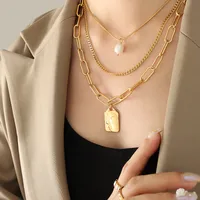 Wholesale Jewelry Fashion Human Face 304 Stainless Steel Freshwater Pearl 18K Gold Plated Plating Necklace main image 2