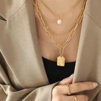 Wholesale Jewelry Fashion Human Face 304 Stainless Steel Freshwater Pearl 18K Gold Plated Plating Necklace main image 1