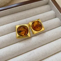 1 Pair Vintage Style Square Oval Heart Shape Plating Alloy Ear Studs sku image 2