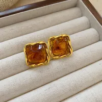 1 Pair Vintage Style Square Oval Heart Shape Plating Alloy Ear Studs sku image 1