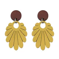 1 Pair Retro Flower Printing Wood Drop Earrings main image 3