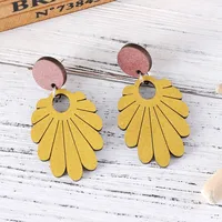 1 Pair Retro Flower Printing Wood Drop Earrings main image 4