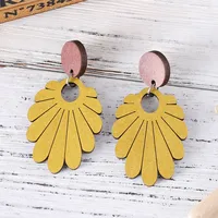 1 Pair Retro Flower Printing Wood Drop Earrings main image 5