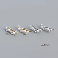 Yhe0326 S925 Silver Geometric Imitation Pearl Diamond Branch Ear Clip Earrings main image 3