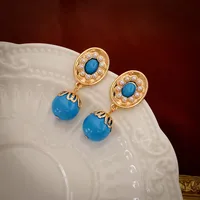 1 Pair Elegant Retro Geometric Alloy Tiger Eye Rhinestones Ear Studs sku image 2