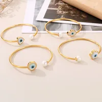 Elegant Simple Style Devil's Eye Heart Shape Stainless Steel 18K Gold Plated Artificial Pearls Bangle In Bulk main image 1