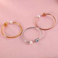 Elegant Simple Style Devil's Eye Heart Shape Stainless Steel 18K Gold Plated Artificial Pearls Bangle In Bulk main image 3