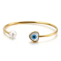 Elegant Simple Style Devil's Eye Heart Shape Stainless Steel 18K Gold Plated Artificial Pearls Bangle In Bulk main image 2