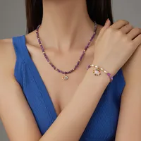 Wholesale Jewelry Casual Simple Style Eye Stainless Steel Titanium Steel Zircon Gold Plated Plating Bracelets Necklace main image 1