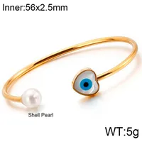 Elegant Simple Style Devil's Eye Heart Shape Stainless Steel 18K Gold Plated Artificial Pearls Bangle In Bulk sku image 5