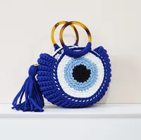 Women's Medium Polyester Devil's Eye Vintage Style Shell Lock Clasp Handbag Dome Bag sku image 7