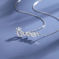 925 Sterling Silver Zircon Cable Chain Polishing Plating Inlay Letter Crown Necklace main image 5