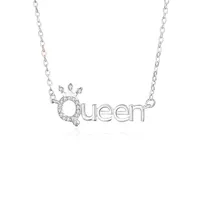 925 Sterling Silver Zircon Cable Chain Polishing Plating Inlay Letter Crown Necklace main image 3