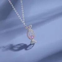 925 Sterling Silver Cable Chain Polishing Plating Zircon Candy Pendant Necklace main image 5