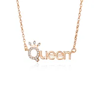 925 Sterling Silver Zircon Cable Chain Polishing Plating Inlay Letter Crown Necklace sku image 1
