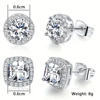 Copper White Gold Plated Simple Style Round Square Inlay Zircon Ear Studs main image 6