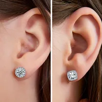 Copper White Gold Plated Simple Style Round Square Inlay Zircon Ear Studs main image 5