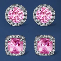 Copper White Gold Plated Simple Style Round Square Inlay Zircon Ear Studs main image 2