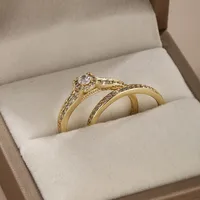 Elegant Simple Style Round Alloy Plating Inlay Artificial Diamond 14k Gold Plated Women's Rings main image 2