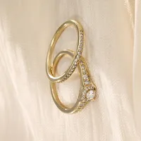 Elegant Simple Style Round Alloy Plating Inlay Artificial Diamond 14k Gold Plated Women's Rings main image 5