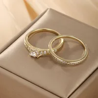 Elegant Simple Style Round Alloy Plating Inlay Artificial Diamond 14k Gold Plated Women's Rings main image 4