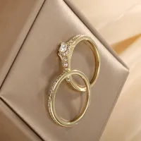 Elegant Simple Style Round Alloy Plating Inlay Artificial Diamond 14k Gold Plated Women's Rings main image 3