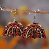 1 Pair Retro Color Block Printing Wood Drop Earrings main image 8