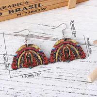 1 Pair Retro Color Block Printing Wood Drop Earrings main image 4