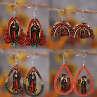 1 Pair Retro Color Block Printing Wood Drop Earrings main image 1