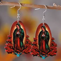 1 Pair Retro Color Block Printing Wood Drop Earrings main image 7