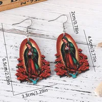 1 Pair Retro Color Block Printing Wood Drop Earrings main image 3