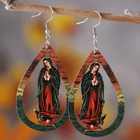 1 Pair Retro Color Block Printing Wood Drop Earrings main image 6