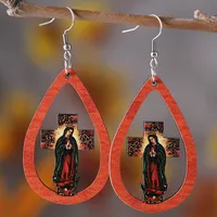 1 Pair Retro Color Block Printing Wood Drop Earrings main image 5