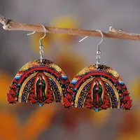 1 Pair Retro Color Block Printing Wood Drop Earrings sku image 4