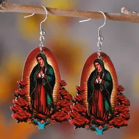 1 Pair Retro Color Block Printing Wood Drop Earrings sku image 1
