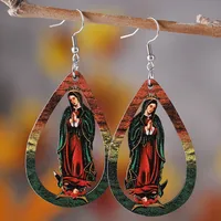 1 Pair Retro Color Block Printing Wood Drop Earrings sku image 2