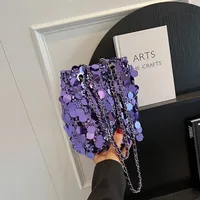 Women's Small Sequin Solid Color Basic Bucket Magnetic Buckle Underarm Bag main image 4