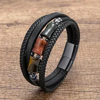 Vintage Style Punk Geometric Leather Rope Stone Metal Layered Handmade Men's Bracelets main image 3