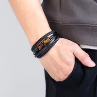 Vintage Style Punk Geometric Leather Rope Stone Metal Layered Handmade Men's Bracelets main image 2